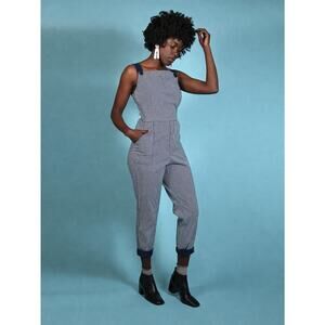 Nooworks Railroad Stripes Overalls Jumpsuit XS Striped Blue Extra Small